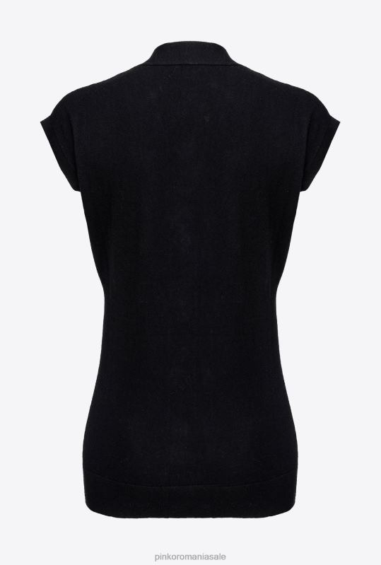 săritori | vestă tricotată cu nasturi bijuterii Pinko limuzina neagră B0D08540