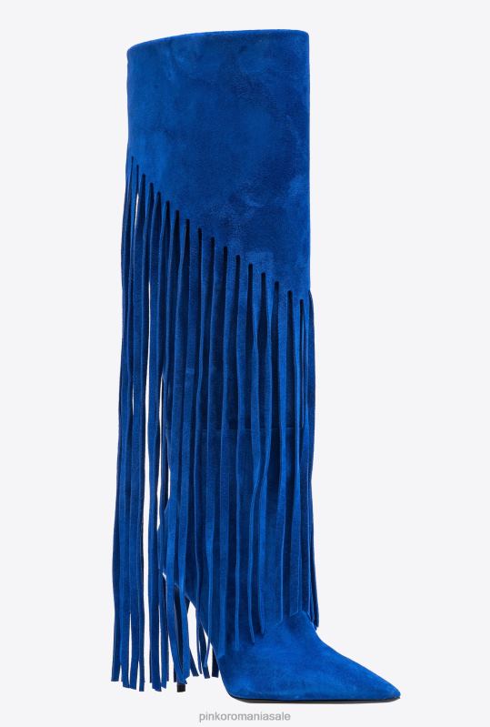 cizme | cizme de piele intoarsa cu franjuri Pinko albastru clematis B0D081101