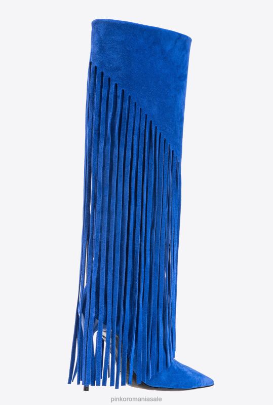 cizme | cizme de piele intoarsa cu franjuri Pinko albastru clematis B0D081101