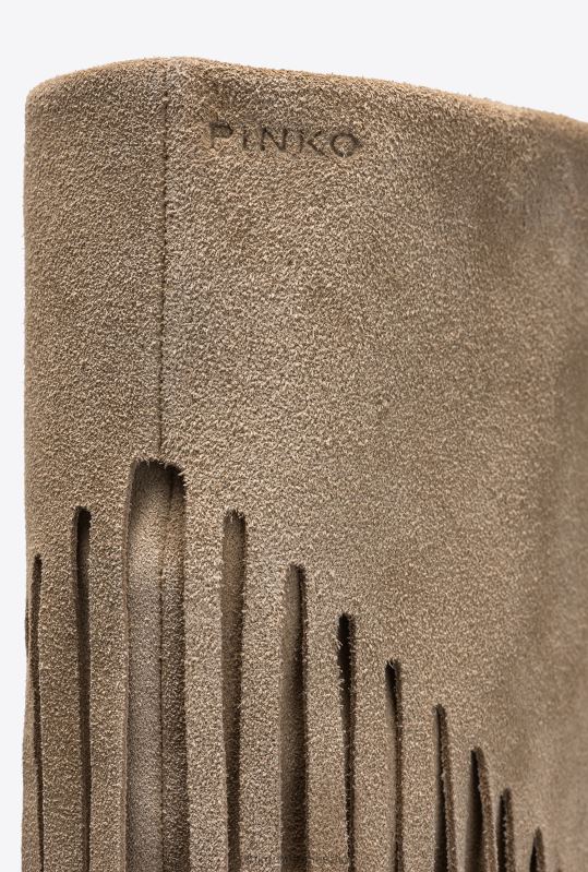 cizme | cizme de piele intoarsa cu franjuri Pinko bej-taup deschis B0D081100