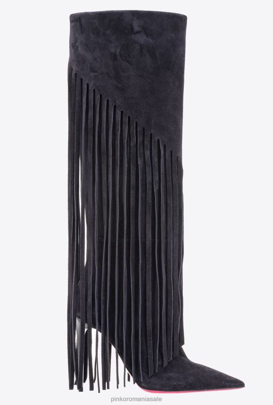 cizme | cizme de piele intoarsa cu franjuri Pinko limuzina neagră B0D081099