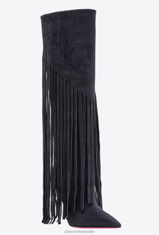 cizme | cizme de piele intoarsa cu franjuri Pinko limuzina neagră B0D081099