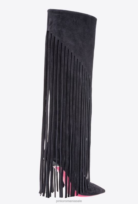 cizme | cizme de piele intoarsa cu franjuri Pinko limuzina neagră B0D081099