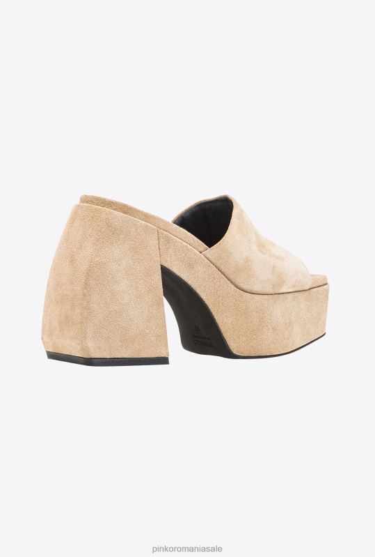 sandale | catâri înalți din piele de căprioară Pinko bej-taup deschis B0D081115