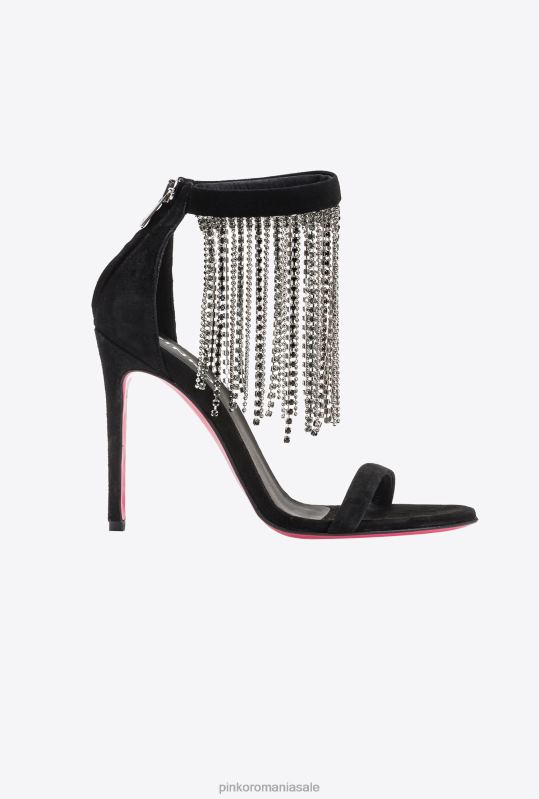 sandale | sandale cu franjuri din strass Pinko limuzina neagră B0D081095
