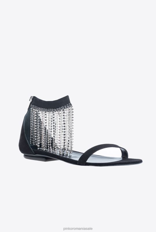 sandale | sandale plate cu franjuri din strass Pinko limuzina neagră B0D081077