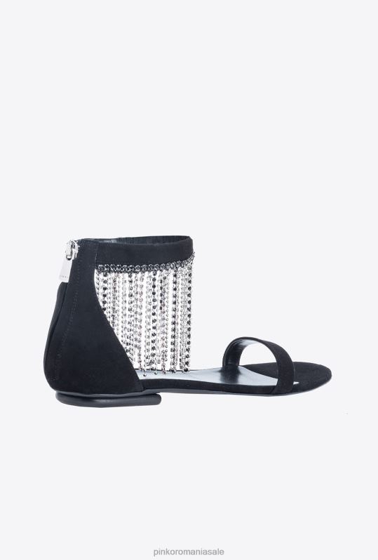 sandale | sandale plate cu franjuri din strass Pinko limuzina neagră B0D081077