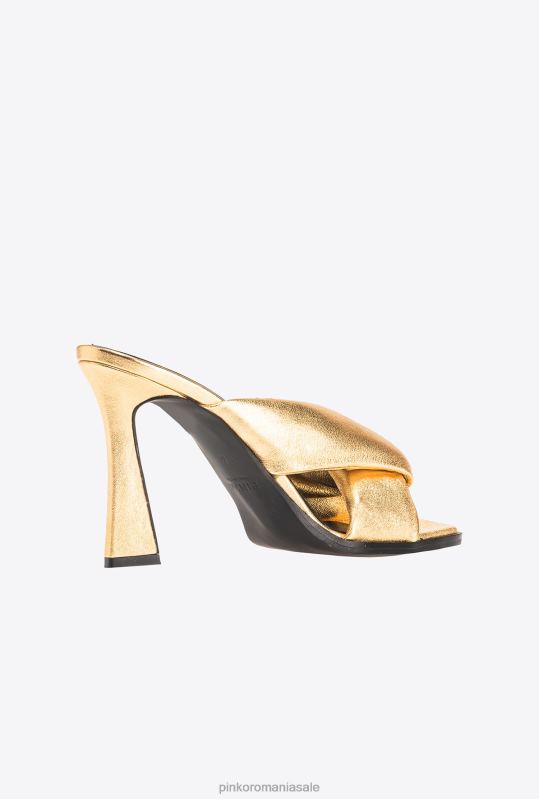 sandale | slip-on din piele nappa foliată cu toc Pinko aur strălucitor B0D081085