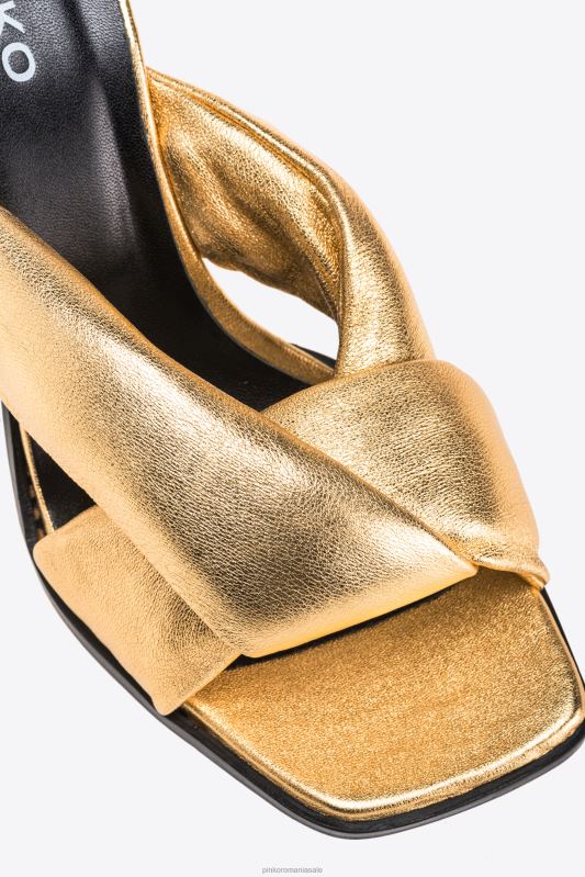 sandale | slip-on din piele nappa foliată cu toc Pinko aur strălucitor B0D081085