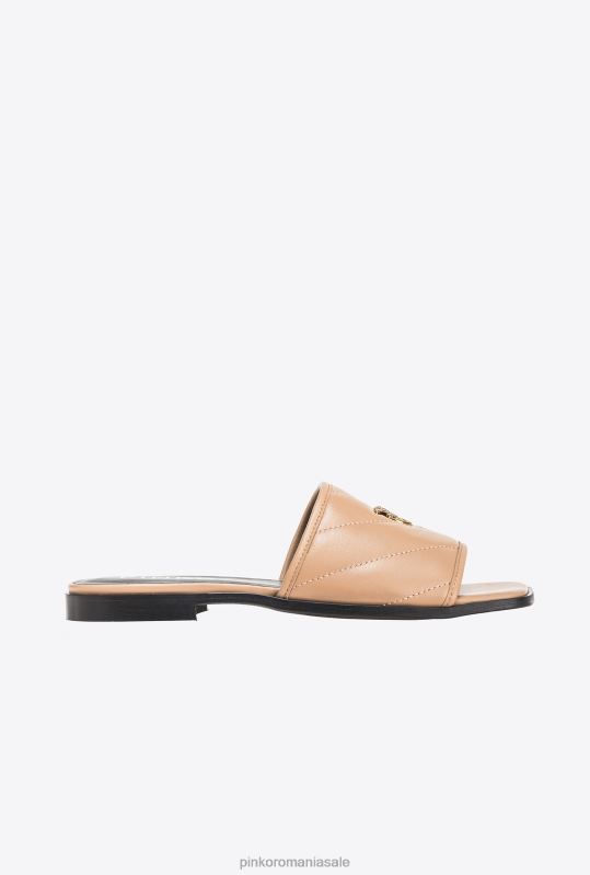 sandale | slip-on din piele nappa matlasată Pinko bej-nisip arzător B0D081112