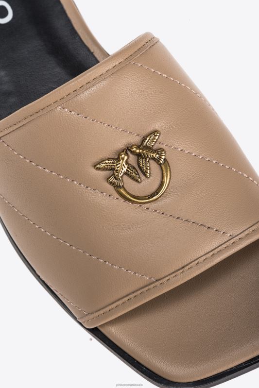 sandale | slip-on din piele nappa matlasată Pinko bej-nisip arzător B0D081112