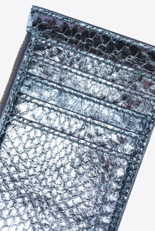 genți clutch | Suport card galleria cu fermoar din piele de reptilă laminată Pinko albastru deschis-aur strălucitor B0D081179