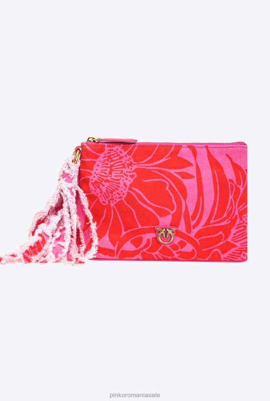 genți clutch | geantă plată din pânză reciclată cu imprimeu Pinko roz/rosu B0D081278