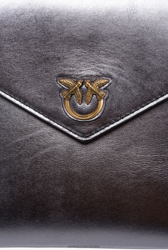 genți clutch | geanta plat laminata Pinko argintiu-aur antic B0D081202