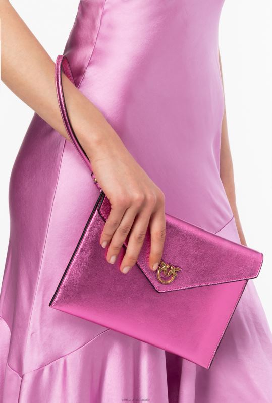 genți clutch | geanta plat laminata Pinko aur roz-vechi B0D081201