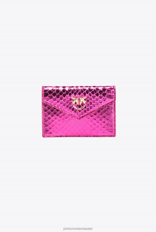 genți clutch | suport de card galleria plat din piele de reptilă laminată Pinko auriu fucsia-lucitor B0D081172