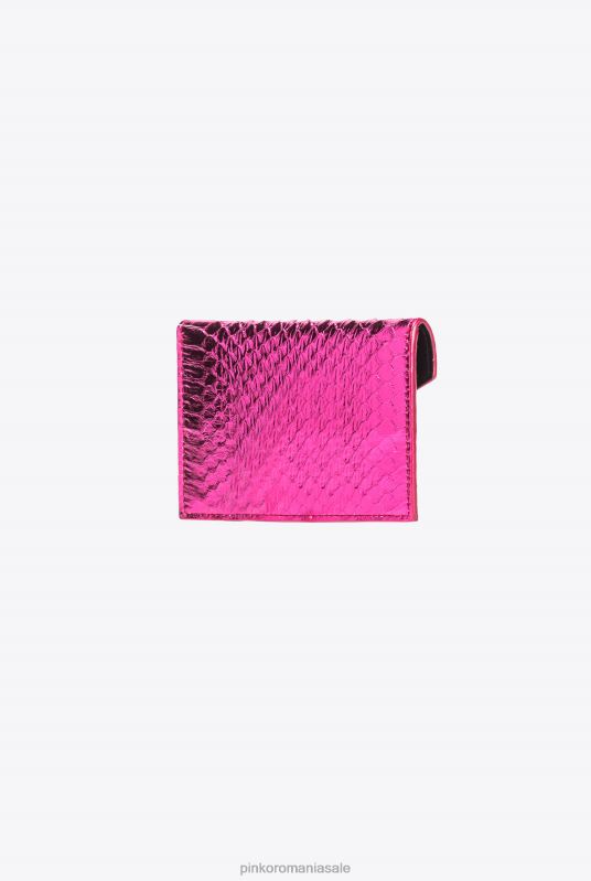 genți clutch | suport de card galleria plat din piele de reptilă laminată Pinko auriu fucsia-lucitor B0D081172