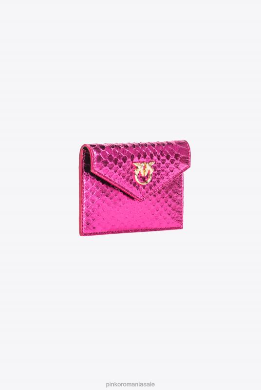 genți clutch | suport de card galleria plat din piele de reptilă laminată Pinko auriu fucsia-lucitor B0D081172