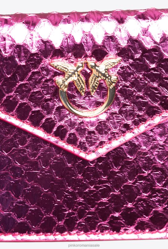 genți clutch | suport de card galleria plat din piele de reptilă laminată Pinko auriu fucsia-lucitor B0D081172