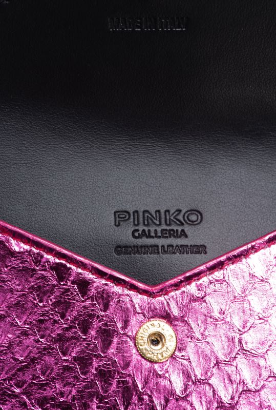 genți clutch | suport de card galleria plat din piele de reptilă laminată Pinko auriu fucsia-lucitor B0D081172