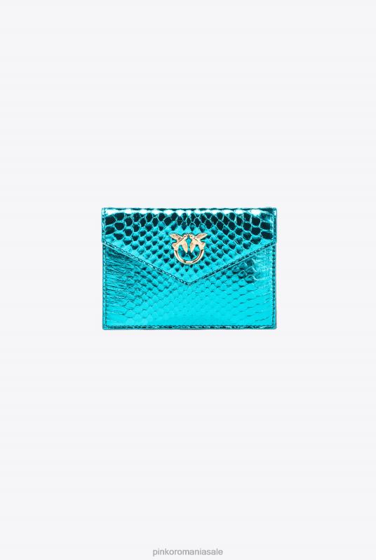 genți clutch | suport de card galleria plat din piele de reptilă laminată Pinko auriu strălucitor de benzină B0D081171