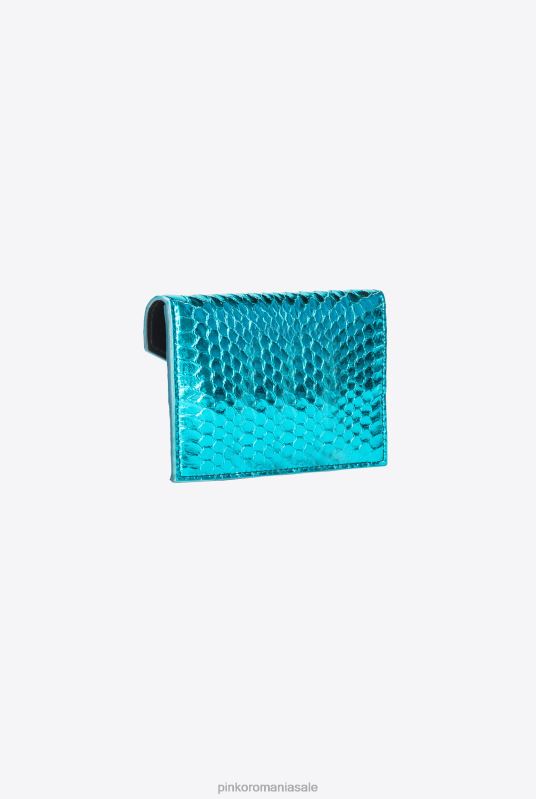 genți clutch | suport de card galleria plat din piele de reptilă laminată Pinko auriu strălucitor de benzină B0D081171