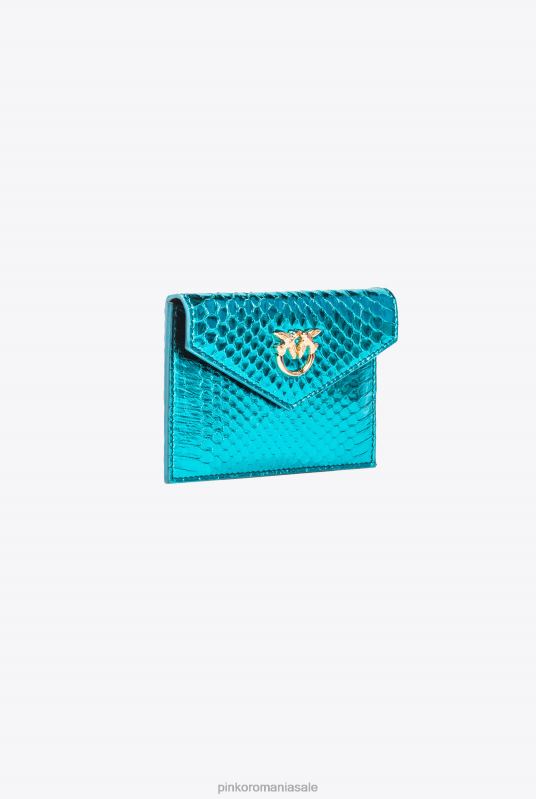 genți clutch | suport de card galleria plat din piele de reptilă laminată Pinko auriu strălucitor de benzină B0D081171