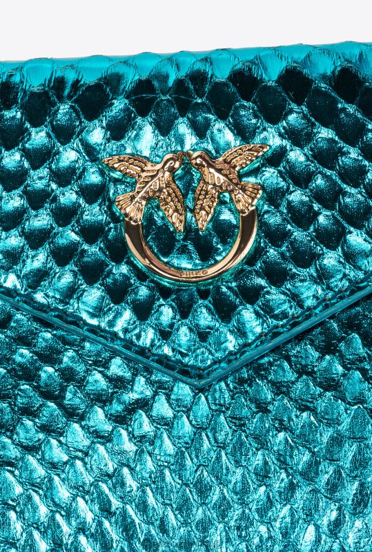 genți clutch | suport de card galleria plat din piele de reptilă laminată Pinko auriu strălucitor de benzină B0D081171