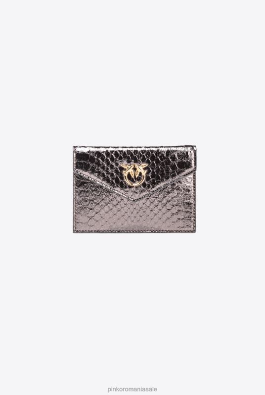 genți clutch | suport de card galleria plat din piele de reptilă laminată Pinko gunmetal gri-aur strălucitor B0D081170