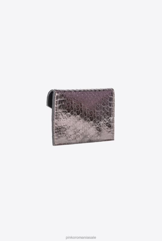 genți clutch | suport de card galleria plat din piele de reptilă laminată Pinko gunmetal gri-aur strălucitor B0D081170
