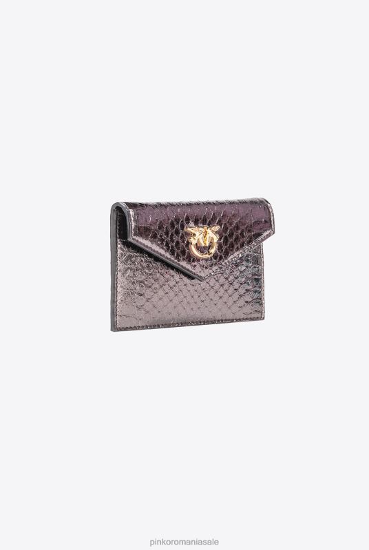 genți clutch | suport de card galleria plat din piele de reptilă laminată Pinko gunmetal gri-aur strălucitor B0D081170