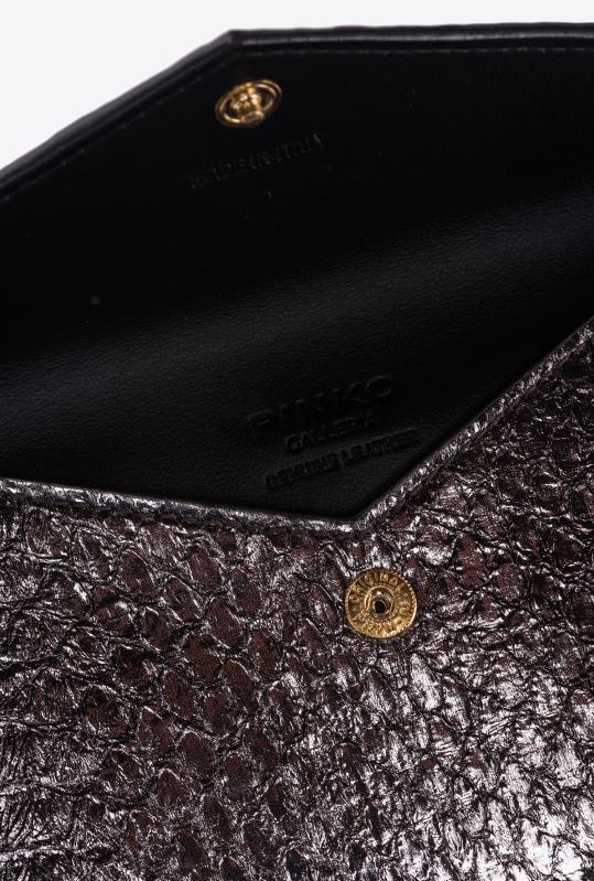 genți clutch | suport de card galleria plat din piele de reptilă laminată Pinko gunmetal gri-aur strălucitor B0D081170