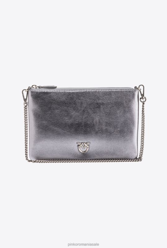 genți crossbody | geantă de dragoste plată clasică foliată Pinko argint-argint vechi B0D081195