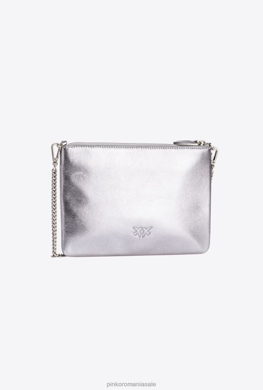 genți crossbody | geantă de dragoste plată clasică foliată Pinko argint-argint vechi B0D081195