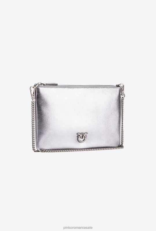 genți crossbody | geantă de dragoste plată clasică foliată Pinko argint-argint vechi B0D081195