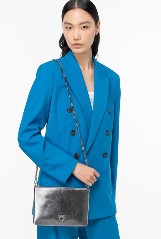 genți crossbody | geantă de dragoste plată clasică foliată Pinko argint-argint vechi B0D081195