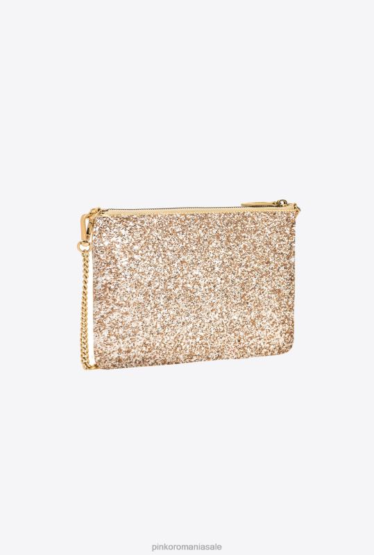 genți crossbody | geantă de dragoste plată clasică strălucitoare Pinko aur antic B0D081199