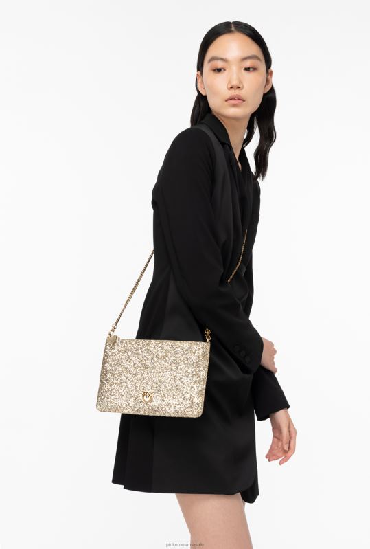 genți crossbody | geantă de dragoste plată clasică strălucitoare Pinko aur antic B0D081199