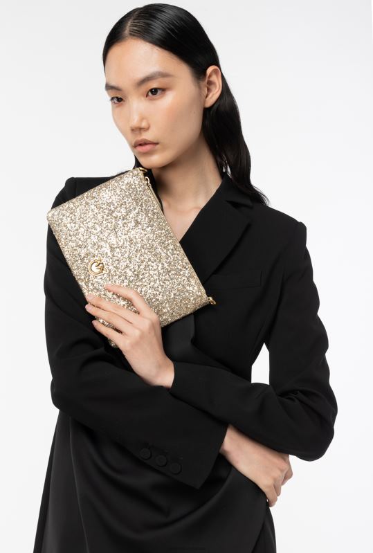 genți crossbody | geantă de dragoste plată clasică strălucitoare Pinko aur antic B0D081199