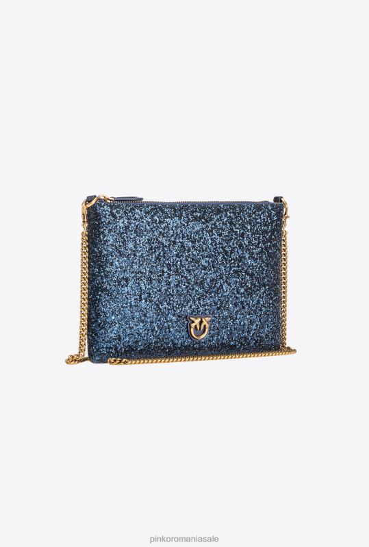genți crossbody | geantă de dragoste plată clasică strălucitoare Pinko clematis albastru-aur antic B0D081198