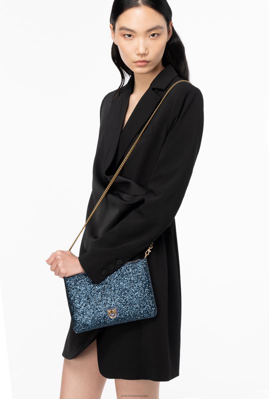 genți crossbody | geantă de dragoste plată clasică strălucitoare Pinko clematis albastru-aur antic B0D081198