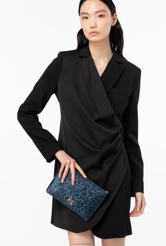 genți crossbody | geantă de dragoste plată clasică strălucitoare Pinko clematis albastru-aur antic B0D081198