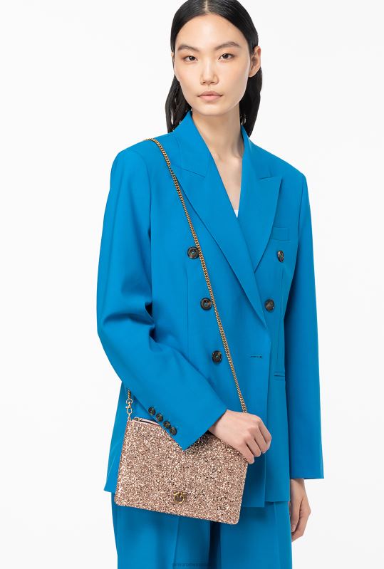 genți crossbody | geantă de dragoste plată clasică strălucitoare Pinko roz praf-aur antic B0D081200