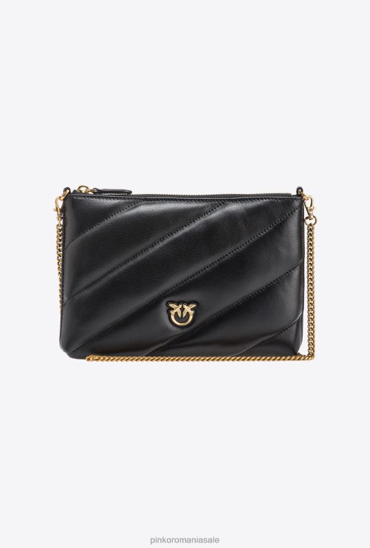 genți crossbody | geantă plată din piele nappa matlasată Pinko aur negru-vechi B0D081193