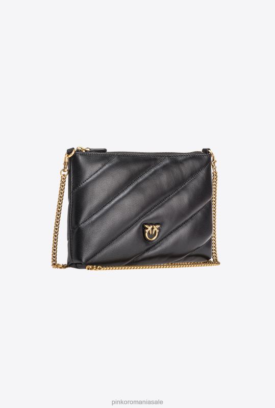 genți crossbody | geantă plată din piele nappa matlasată Pinko aur negru-vechi B0D081193