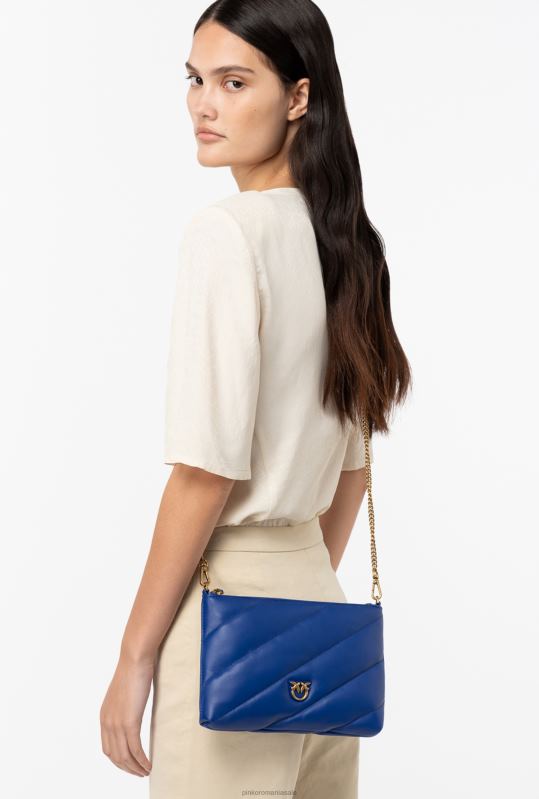 genți crossbody | geantă plată din piele nappa matlasată Pinko clematis albastru-aur antic B0D081192