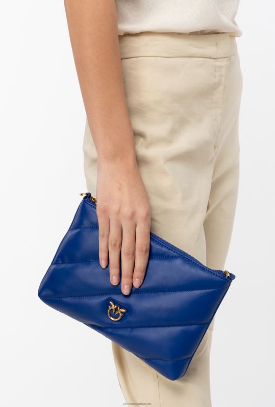 genți crossbody | geantă plată din piele nappa matlasată Pinko clematis albastru-aur antic B0D081192