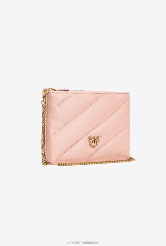 genți crossbody | geantă plată din piele nappa matlasată Pinko roz praf-aur antic B0D081194