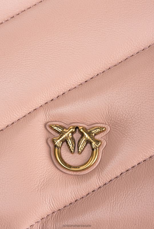 genți crossbody | geantă plată din piele nappa matlasată Pinko roz praf-aur antic B0D081194