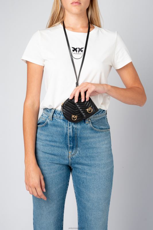 genți microlove | colier mini geanta dragoste chevron Pinko aur negru-vechi B0D081254